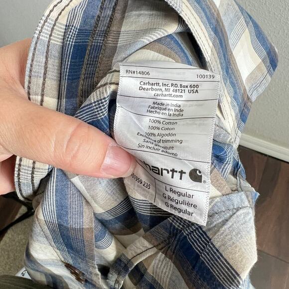 Carhartt Button Down Shirt Men's L Blue Plaid Relaxed Fit Short Sleeve Cotton - Picture 6 of 6